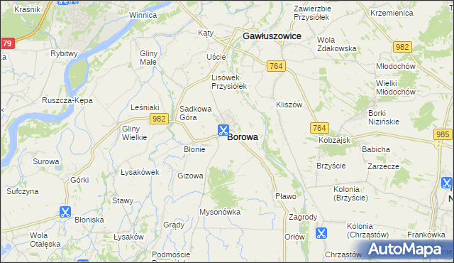mapa Borowa powiat mielecki, Borowa powiat mielecki na mapie Targeo
