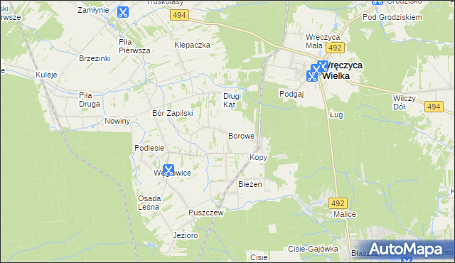 mapa Borowe gmina Wręczyca Wielka, Borowe gmina Wręczyca Wielka na mapie Targeo
