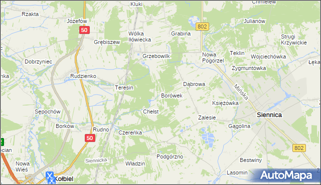 mapa Borówek gmina Siennica, Borówek gmina Siennica na mapie Targeo