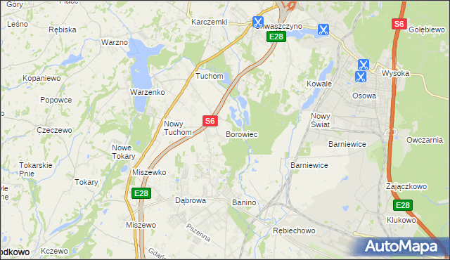 mapa Borowiec gmina Żukowo, Borowiec gmina Żukowo na mapie Targeo