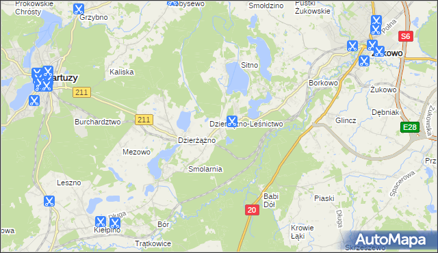 mapa Borowo gmina Kartuzy, Borowo gmina Kartuzy na mapie Targeo