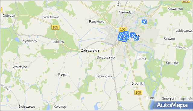 mapa Borzyszewo gmina Gryfice, Borzyszewo gmina Gryfice na mapie Targeo