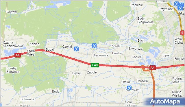 mapa Bratkowice, Bratkowice na mapie Targeo