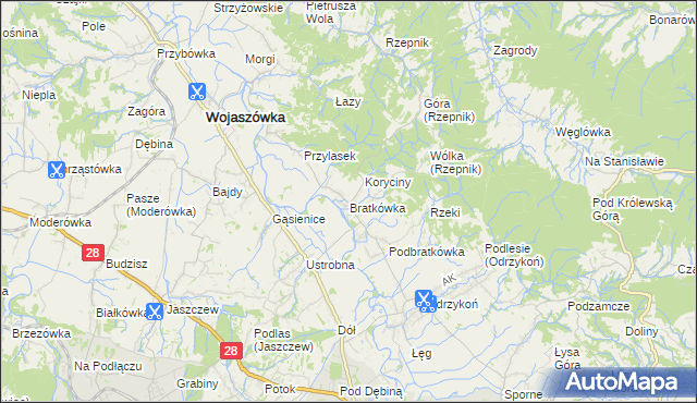 mapa Bratkówka, Bratkówka na mapie Targeo