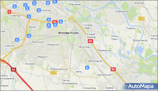 mapa Brochów gmina Wrocław, Brochów gmina Wrocław na mapie Targeo