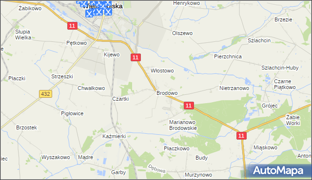 mapa Brodowo gmina Środa Wielkopolska, Brodowo gmina Środa Wielkopolska na mapie Targeo