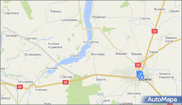 mapa Bronisław gmina Strzelno, Bronisław gmina Strzelno na mapie Targeo
