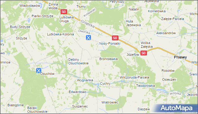 mapa Bronisławka gmina Mszczonów, Bronisławka gmina Mszczonów na mapie Targeo