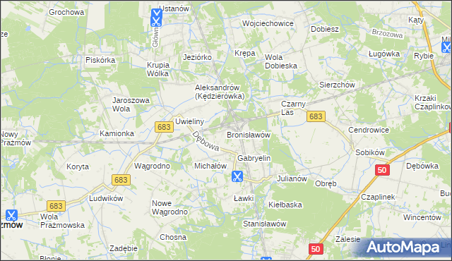mapa Bronisławów gmina Prażmów, Bronisławów gmina Prażmów na mapie Targeo