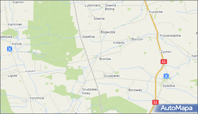 mapa Bronów gmina Pleszew, Bronów gmina Pleszew na mapie Targeo