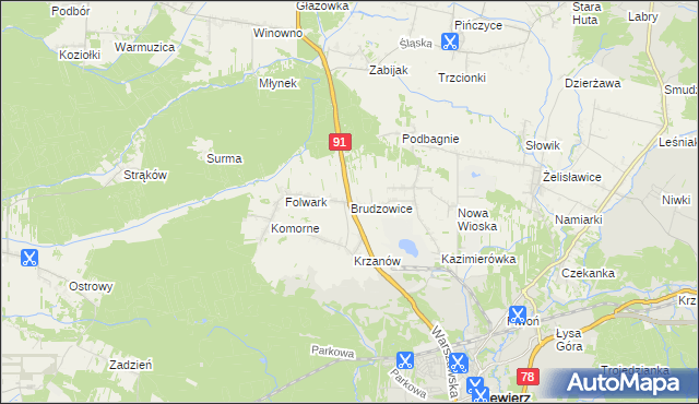 mapa Brudzowice, Brudzowice na mapie Targeo