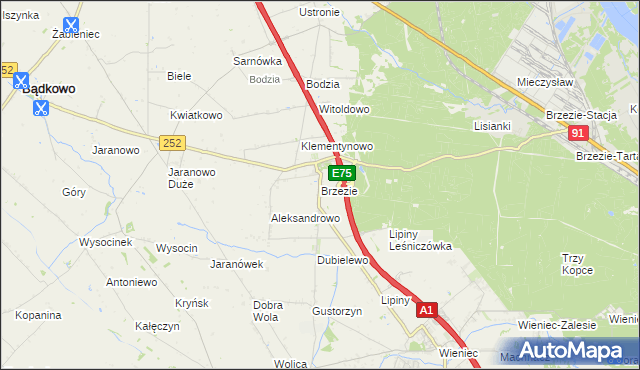 mapa Brzezie gmina Brześć Kujawski, Brzezie gmina Brześć Kujawski na mapie Targeo