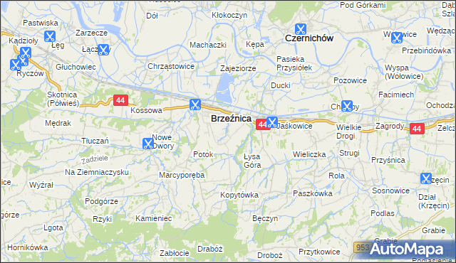 mapa Brzezinka gmina Brzeźnica, Brzezinka gmina Brzeźnica na mapie Targeo