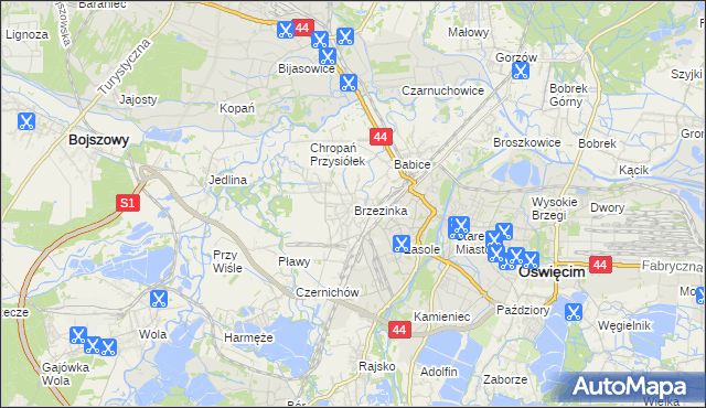 mapa Brzezinka gmina Oświęcim, Brzezinka gmina Oświęcim na mapie Targeo