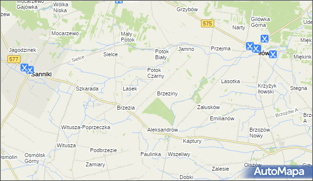 mapa Brzeziny gmina Sanniki, Brzeziny gmina Sanniki na mapie Targeo