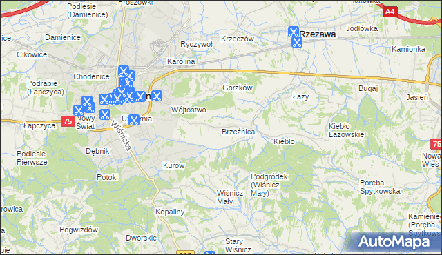 mapa Brzeźnica gmina Bochnia, Brzeźnica gmina Bochnia na mapie Targeo