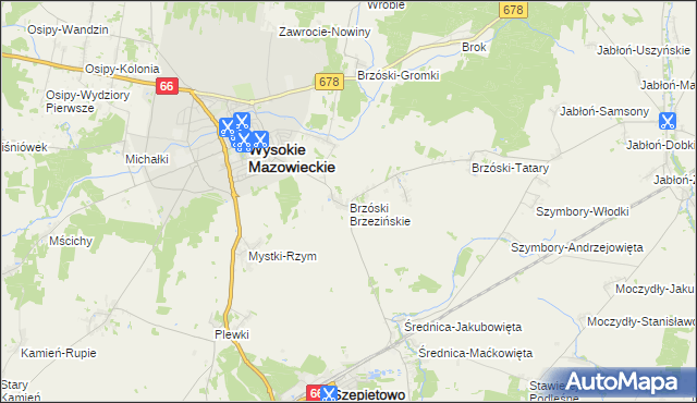 mapa Brzóski Brzezińskie, Brzóski Brzezińskie na mapie Targeo