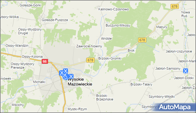 mapa Brzóski-Gromki, Brzóski-Gromki na mapie Targeo