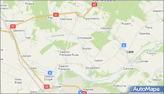 mapa Brzózki gmina Lipie, Brzózki gmina Lipie na mapie Targeo