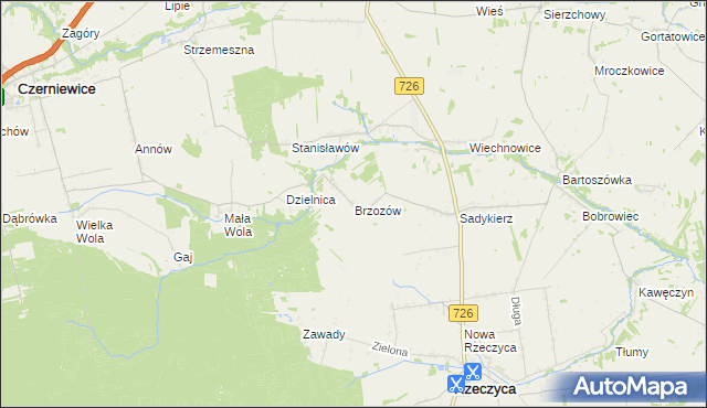 mapa Brzozów gmina Rzeczyca, Brzozów gmina Rzeczyca na mapie Targeo