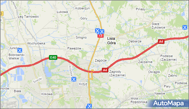 mapa Brzozówka gmina Lisia Góra, Brzozówka gmina Lisia Góra na mapie Targeo