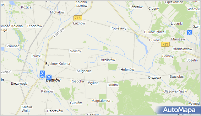 mapa Brzustów gmina Będków, Brzustów gmina Będków na mapie Targeo