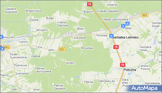 mapa Brzustów gmina Garbatka-Letnisko, Brzustów gmina Garbatka-Letnisko na mapie Targeo