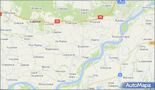 mapa Budziska gmina Łubnice, Budziska gmina Łubnice na mapie Targeo