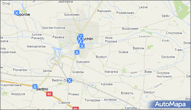 mapa Budzyń gmina Żychlin, Budzyń gmina Żychlin na mapie Targeo