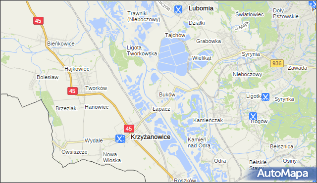 mapa Buków gmina Lubomia, Buków gmina Lubomia na mapie Targeo