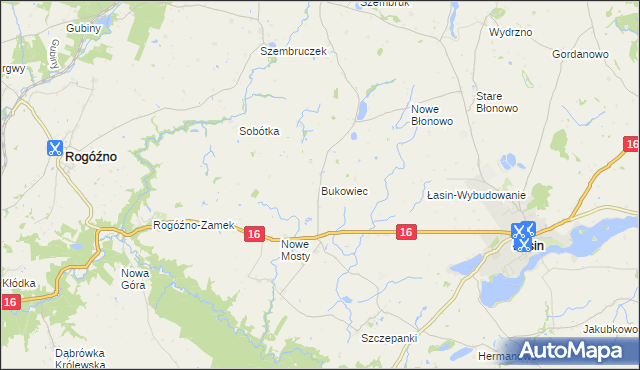 mapa Bukowiec gmina Rogóźno, Bukowiec gmina Rogóźno na mapie Targeo