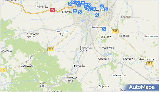 mapa Bystrzyca Dolna, Bystrzyca Dolna na mapie Targeo