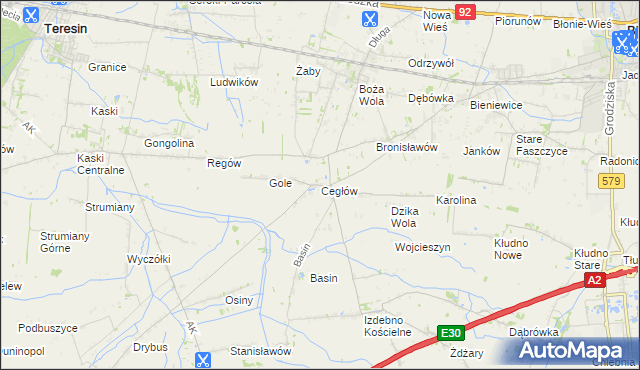 mapa Cegłów gmina Baranów, Cegłów gmina Baranów na mapie Targeo