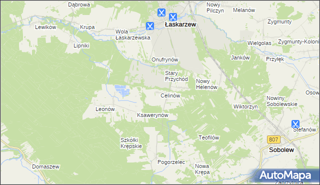 mapa Celinów gmina Łaskarzew, Celinów gmina Łaskarzew na mapie Targeo