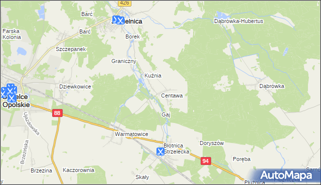 mapa Centawa, Centawa na mapie Targeo