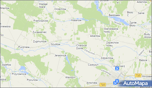 mapa Charbice Dolne, Charbice Dolne na mapie Targeo