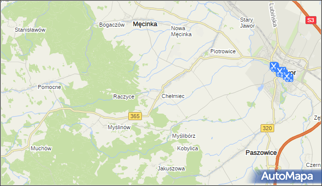 mapa Chełmiec gmina Męcinka, Chełmiec gmina Męcinka na mapie Targeo