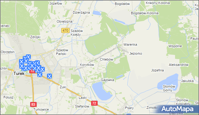 mapa Chlebów gmina Turek, Chlebów gmina Turek na mapie Targeo