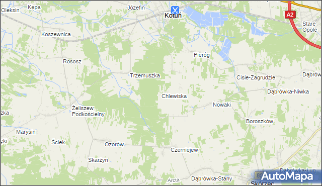 mapa Chlewiska gmina Kotuń, Chlewiska gmina Kotuń na mapie Targeo