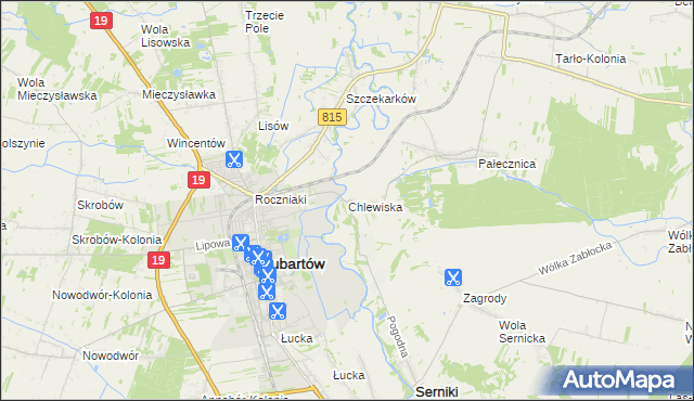 mapa Chlewiska gmina Lubartów, Chlewiska gmina Lubartów na mapie Targeo