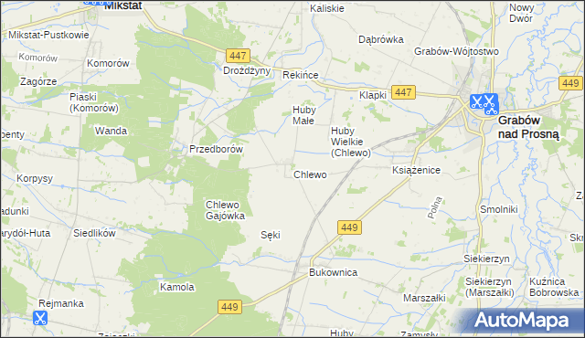 mapa Chlewo gmina Grabów nad Prosną, Chlewo gmina Grabów nad Prosną na mapie Targeo