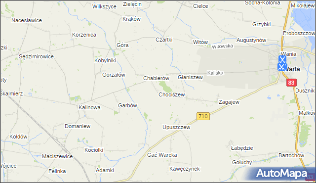 mapa Chociszew gmina Błaszki, Chociszew gmina Błaszki na mapie Targeo