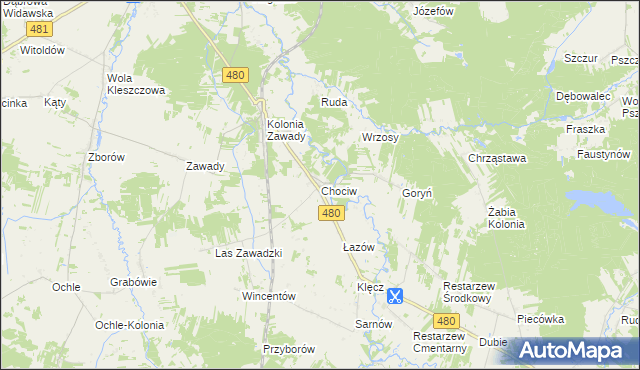 mapa Chociw gmina Widawa, Chociw gmina Widawa na mapie Targeo