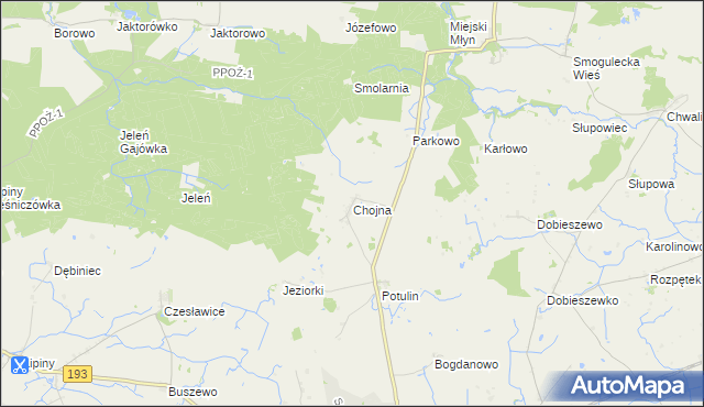 mapa Chojna gmina Gołańcz, Chojna gmina Gołańcz na mapie Targeo
