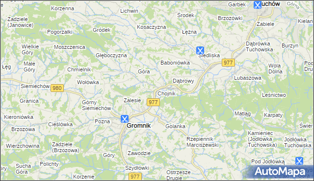 mapa Chojnik gmina Gromnik, Chojnik gmina Gromnik na mapie Targeo