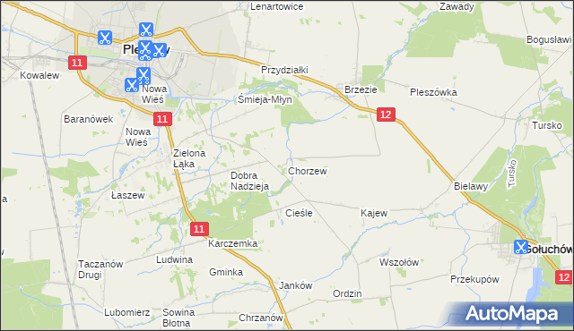 mapa Chorzew gmina Pleszew, Chorzew gmina Pleszew na mapie Targeo