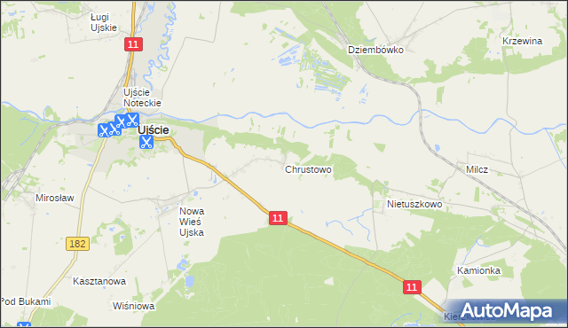 mapa Chrustowo gmina Ujście, Chrustowo gmina Ujście na mapie Targeo