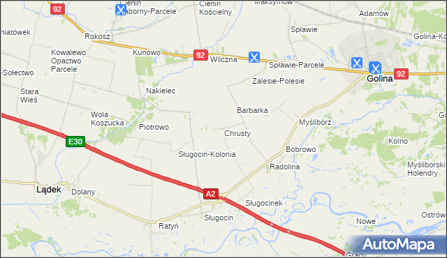 mapa Chrusty gmina Golina, Chrusty gmina Golina na mapie Targeo