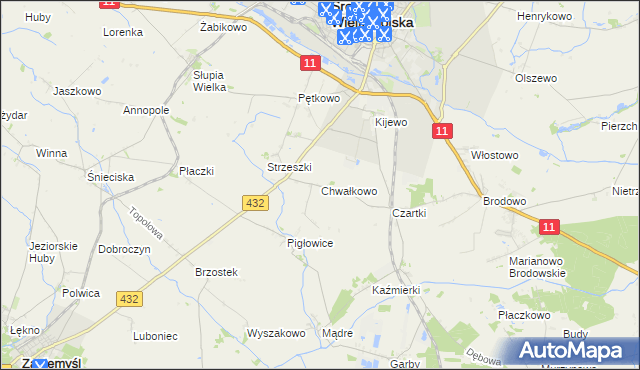 mapa Chwałkowo gmina Środa Wielkopolska, Chwałkowo gmina Środa Wielkopolska na mapie Targeo