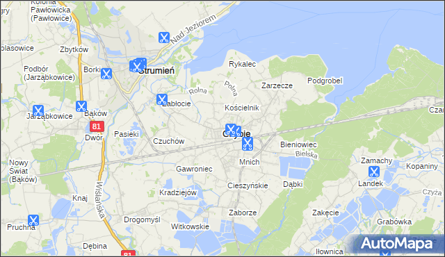 mapa Chybie, Chybie na mapie Targeo